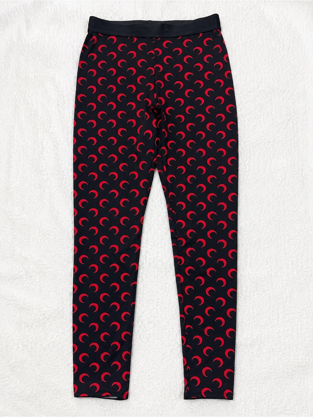 Marine Serre Kids Black Leggings with Red Crescent Pattern